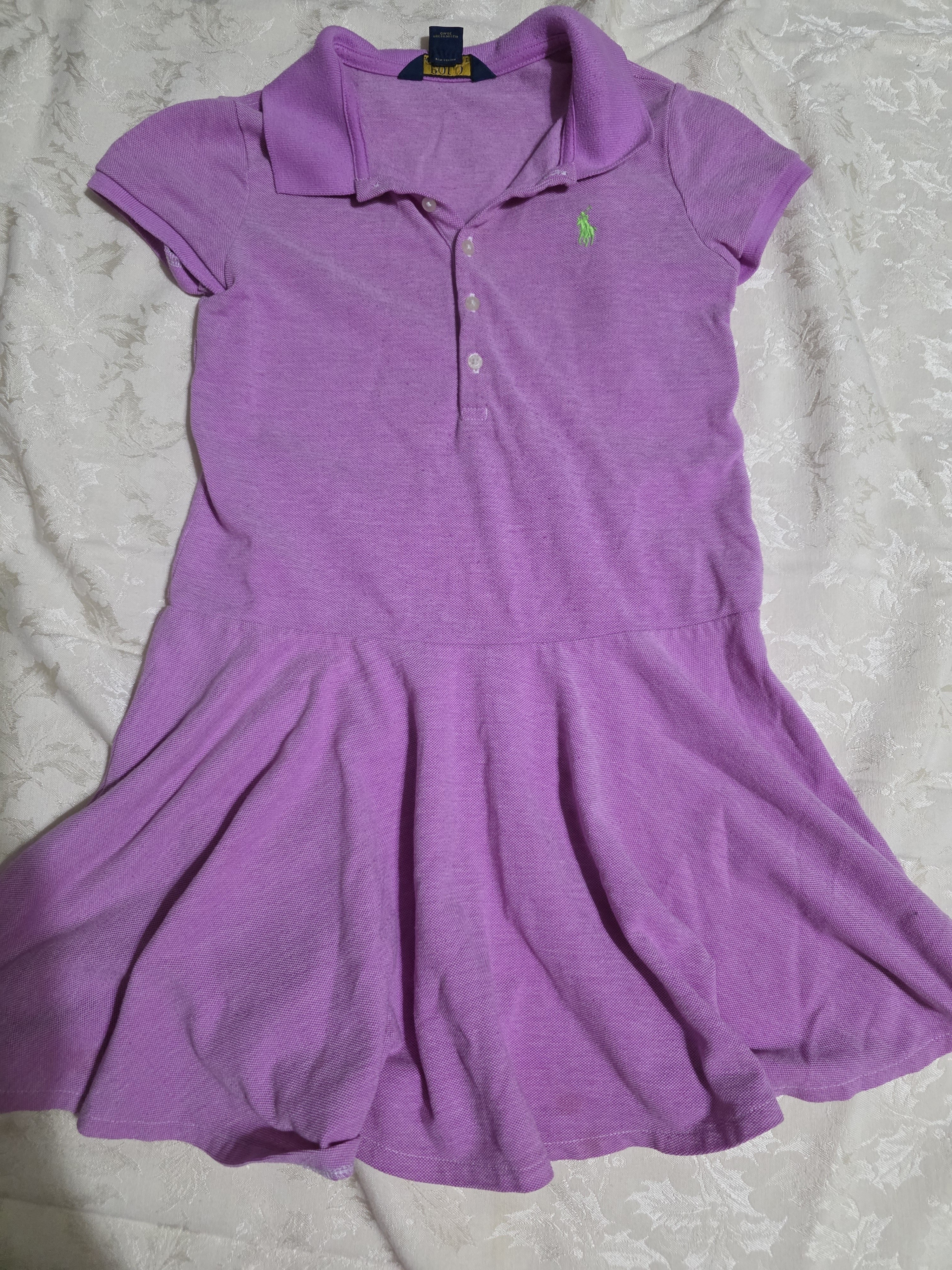 Polo By Ralph Lauren Girls' Purple Polo Skater Dress With Green Logo